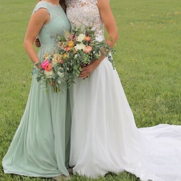 Azazie Dresses & Skirts - Azazie bridesmaid dress sage green high neck lace sz 4